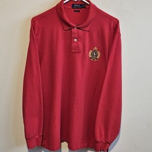 Polo Ralph Lauren Long Sleeve Polo Shirt - Red - Size Large - Gold Polo Crest